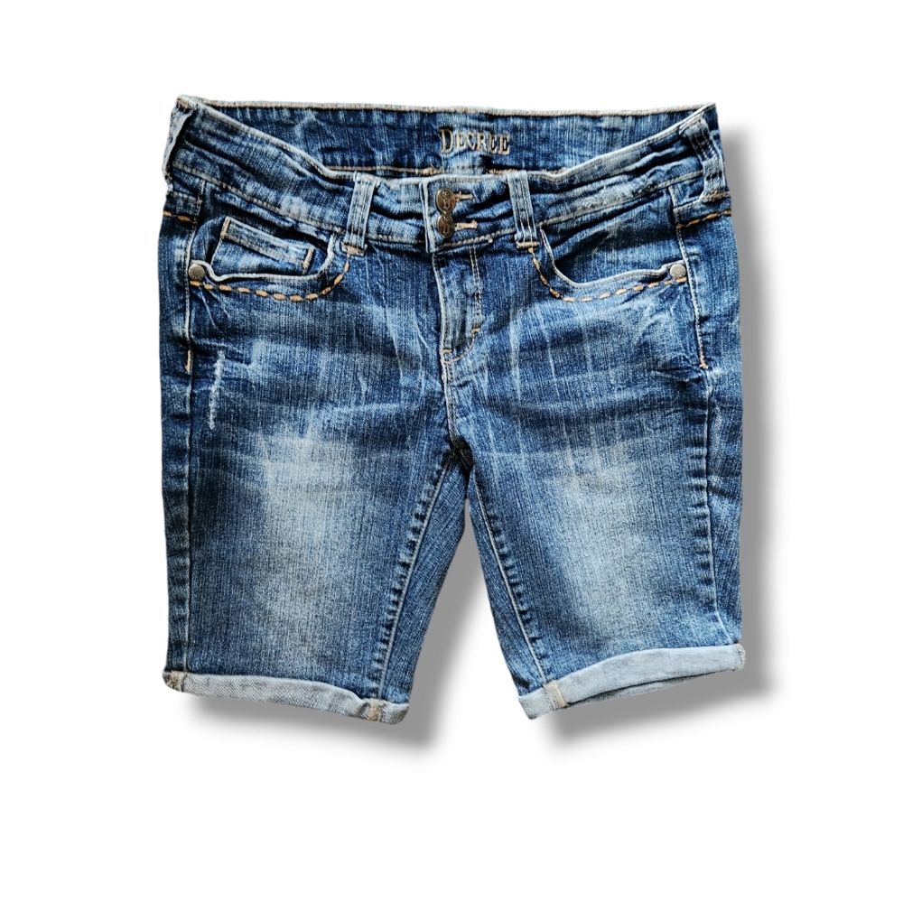 Decree Embroidered Denim Bermuda Style Rolled Jean Shorts | 9